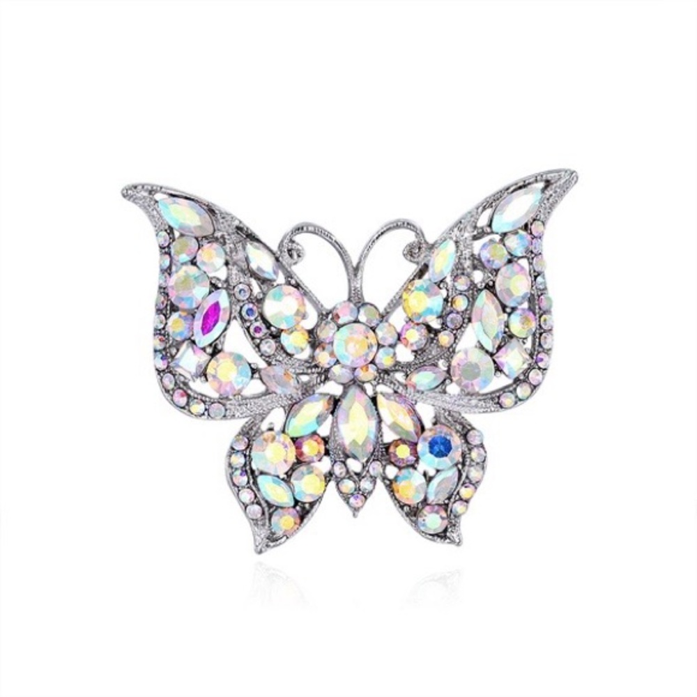 Silver Rhinestone Butterfly Brooch Pin - Picture 3 of 4